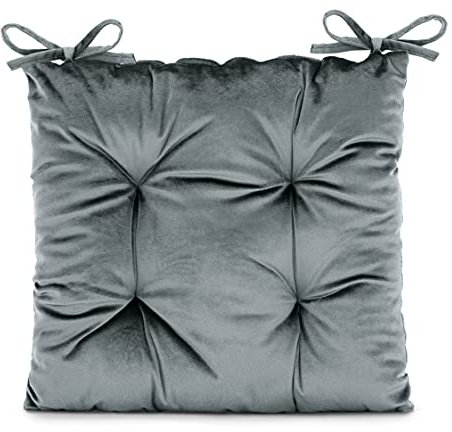 AmeliaHome Stuhlkissen mit Bändern 40x40 cm Sitzkissen Samt Velvet Optik Aleksa Anthrazit