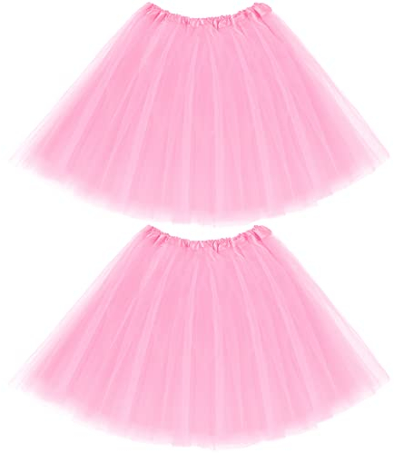 2er Pack Damen Teen Erwachsene 80er Jahre Tutu Rock (Rosa, 4 Schichten)