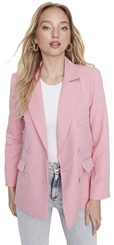 Trendyol Femme Veste tissée à Double Boutonnage avec col à Revers, Lilas, 64