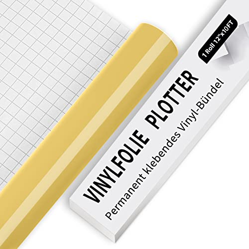 IModeur Vinylfolie Plotter - 30,5 x 305 cm Gold Plotterfolie selbstklebend Vinyl, Gold Plotterfolie Vinyl Für Cricut, Silhouette Cameo, die meisten Schneidemaschine