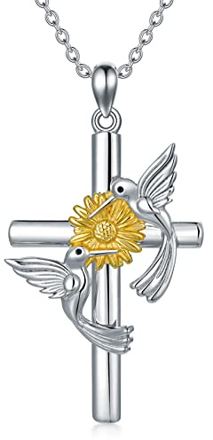 ROMANTICWORK Kreuz Kette Sterling Silber Kreuz Kolibri Anhänger Halskette Kruzifix Schmuck Geschenke für Damen Mädchen