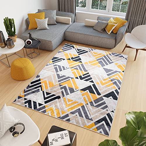TAPISO Toscana Teppich Bedruckter Teppich Bunt Dreiecke Zigzag Waschbar rutschfest Wohnzimmer Schlafzimmer Büro Modern Design 140 x 200 cm