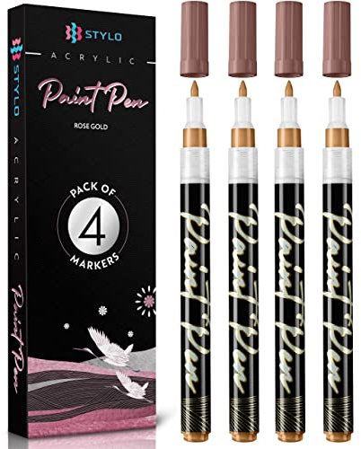 Stylo Pennarelli Acrilici - confezione da 4 Pennarelli Indelebili Metallizzati Oro Rosa - Pennarelli per Tessuti, Colori Pennarelli, Colori per Vetro Permanenti