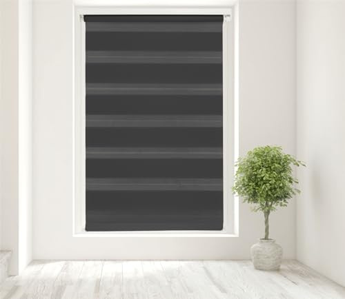 Caecus Black Day and Night Zebra Roller Blind Dual Layer Fabric Aluminium Rail Easy Fit Home Office Bedroom Kids Room Easy Fit 110cm Width x 210cm Drop