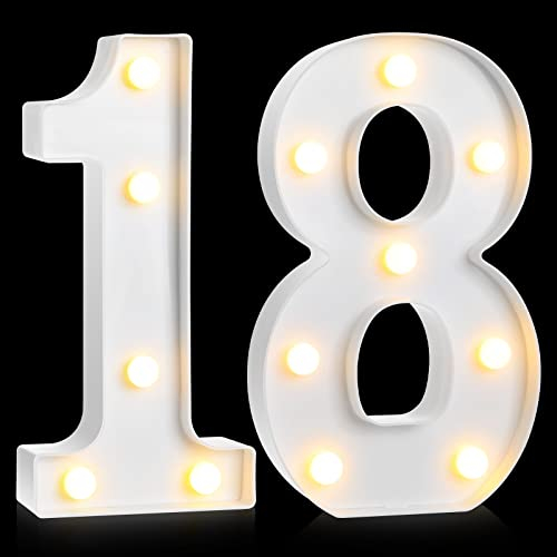 Treela 8.7'' Decorative LED Light up Numbers, Light up Number Sign for Night Party Decorations Happy Birthday LED Sign Backdrop Anniversary Party Bar Wall Decor(White, 18th)