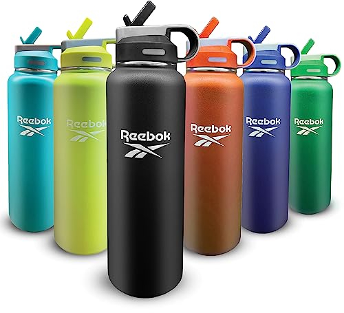 Reebok Borraccia in acciaio inox con cannuccia e design Lifestyle – Borraccia termica da 1134 ml – Borraccia sportiva a doppia parete con cannuccia, senza BPA (nero)