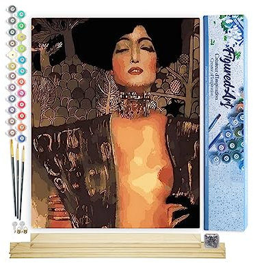 Figured'Art Peinture par Numéro Adulte Gustav Klimt Judith - Activité Manuelle Kit de Loisir Créatif DIY Numéro d'Art Complet - 40x50cm avec châssis en bois à monter