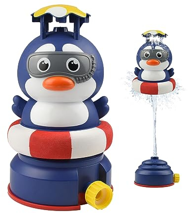 Kikuo Outdoor Water Penguin Toys, Garden Water Spray Sprinkler for Kids, Water Powered Penguin Sprinkler 360-Degree Rotation, Kids Summer Spray Toy for Garden Backyard Water Fun Boys Girls Gift