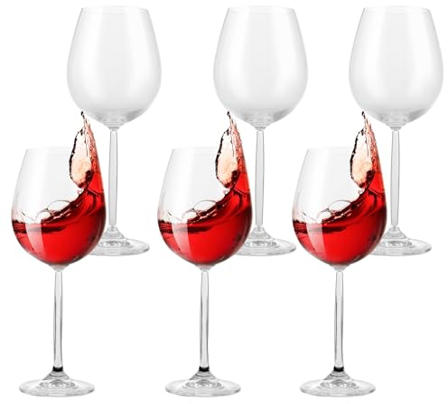 LOLYSIC 6 Stück Rotweingläser, 480 ml Weingläser Set, Kristallgläser, Rotweinglas im Basic-Stil Gehalten, Spülmaschinenfes, für zu Hause, Restaurants, Partys, Picknick und Camping
