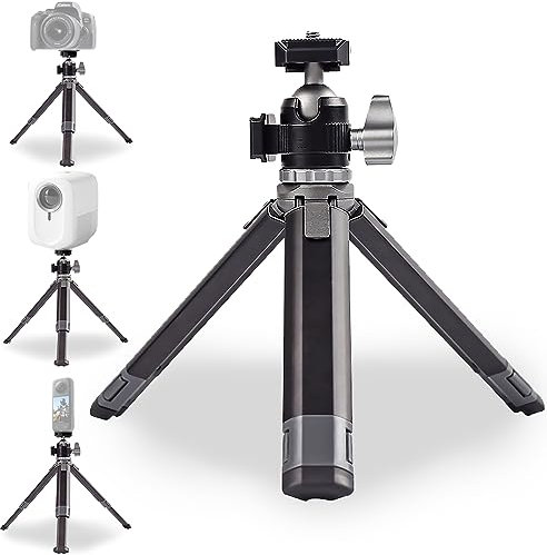 FiTSTILL Kompaktes Stativ Aluminiumlegierung Freikopf 360 ° schwenkbarer tragbarer Projektor/Kamera für Hot Shoe mit 2-Segment verstellbarem Dual-Gimbal für Go Pro 12/11/10/9/8/7/6/5, DJI Action 4/3