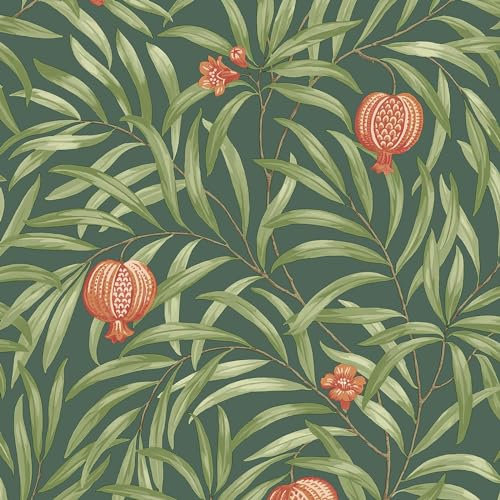 Belgravia Decor Pomegranate Deep Green Orange Wallpaper 9613 - Leaf Foliage