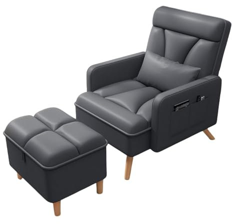 MMOU Relaxsessel mit Liegefunktion Modern mit Hocker Rückenlehne 5-Stufig Einstellbar Relaxsessel Seitliche Stautaschen Ohrensessel für Wohnzimmer Schlafzimmer (Color : Gray, Size : Chair+Stool)