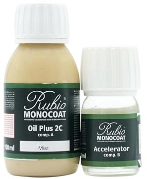 Rubio Monocoat Wood Oil Finish 5 m² - Mist - 130 ML | Oil Plus 2C | Quick-Dry, Eco-Friendly Linseed Wood Oil for Indoor Use, Includes Accelerator (Part B) | Protector