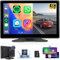 Hodozzy Autoradio Écran Portable 4K Caméra Avant et Arrière avec Carplay Android Auto sans Fil, écran Tactile IPS 10,1 Pouces Bluetooth Moniteur Carplay Voiture Enregistreur Vidéo, FM/AUX/TF