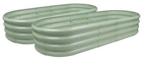 Harbour Housewares Raised Garden Bed - Green - 180 x 90cm - Rounded - Pack of 2 - Bottomless Galvanised Steel Planter Box for Growing Outdoor Plants, Vegetables, Flowers and Herbs