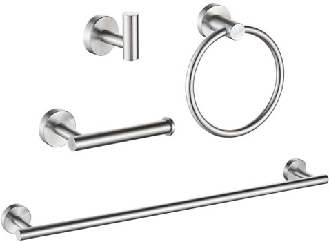 4 Pieces Brushed Silver Bathroom Hardware, NSCMQSL Bathroom Accessories Set Includes Toilet Paper HolderTowel Ring Robe Hook Wall Mounted