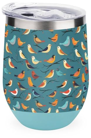 Uccelli modello divertente in acciaio inox Tumblers personalizzato vino Tumbler tazza da viaggio con coperchio 12oz