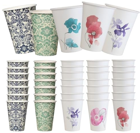 Mecup Bicchieri in Carta, Bicchieri Monouso, 200 Pezzi, Tazza Caffè 200 ml, Usa e Getta, Per Bevande Calde e Fredde, Design Elegante, Igienici, Biodegradabili. Fantasia: Floreale, Verde