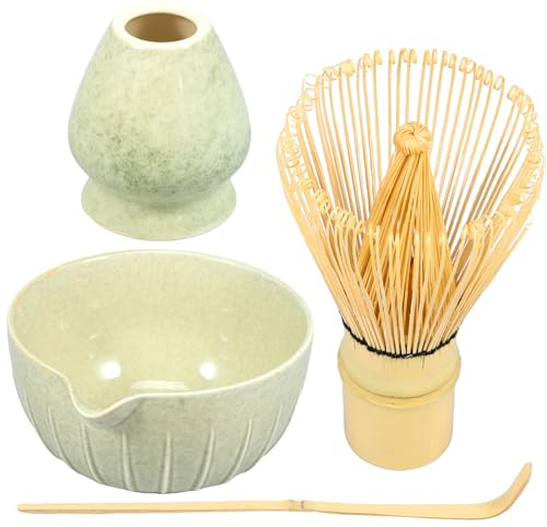 4Pcs Matcha Whisk Set Minimalist Matcha Tea Set Reusable Matcha Making Kit with Ceramic Matcha Bowl Matcha Whisk Stand Portable Matcha Whisk Matcha Scoop 500ml Matcha Bowl with Spout(4PCS,Matte)