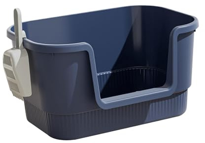 Milageto Open Litter Box Cat Toilet Extra Large with High Sides Kitty Litter Box Cat Toilet Sandbox for for All Kinds of Cat Litter, Blue