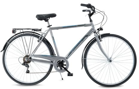 Velomarche Bazam - Herrenfahrrad City Bike Fusion 28 Zoll, 6 Gänge, Stadtfahrrad, Stahlrahmen, Erwachsene Herren, Größe 54, Silber