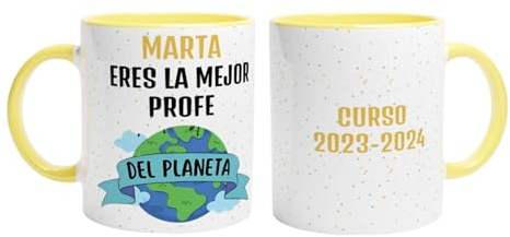 LA CASA DE LA TAZA | Taza Personalizada Profesores | 350 ml | Regalos Originales Para Profes | Taza Día fin de curso | Apta para Microondas | Ideal Para Regalos Personalizado. P (AMARILLO)