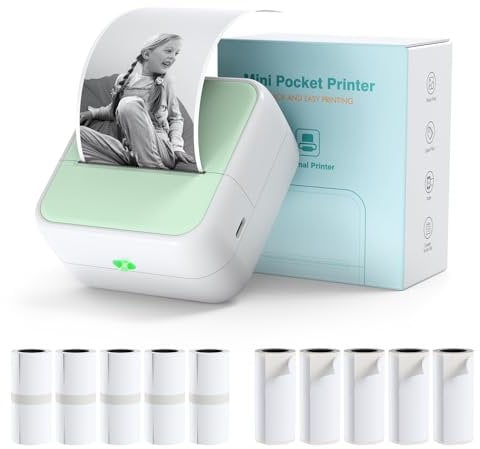 Bisofice Mini Impresora para Movil, Mini Impresora Termica Fotográfica para Smartphone, Bluetooth Impresora Portátil Mini con 11 Rollos de Pape, para Fotos, Diario, Notas, Lista