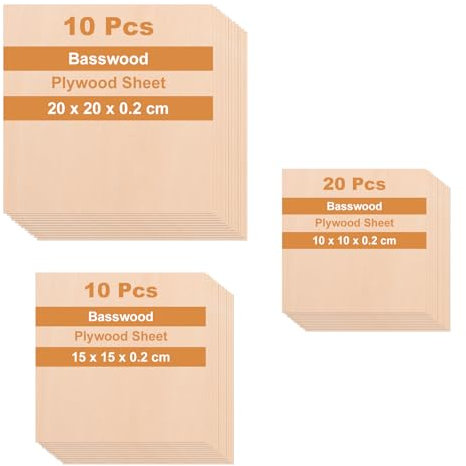 ZOFUN 40 Pcs Plywood Sheet Cut to Size, Unfinished 10 x 10, 15 x 15, 20 x 20 cm Basswood Sheets, Hard Plywood Sheet for DIY Projects, Decor Art, Craft Painting, Laser Cutting, Model Making