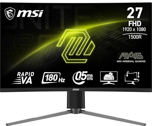 MSI MAG 27C6PF écran Gaming incurvé FHD de 27 - Dalle Rapid VA 1920 x 1080 1500R, 180 Hz / 0,5ms (GtG, Min.), Adaptive-Sync - DP 1.2a, HDMI CEC