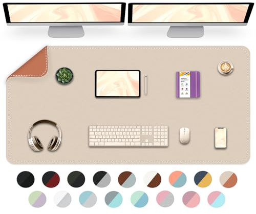 BLESWIN Doppelseitige Schreibtischmatte Groß, Wasserdichte leicht zu reinigende Schreibtischmatte, Multifunktionale Verwendung für Büro/Haus/Deko - Beige+Orange, 120cmx 60cm