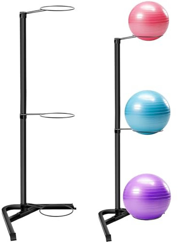 Blulu Yoga Ball Holder Stability Ball Rack Vertical Exercise Ball Stand Gym Ball Storage with Tubular Steel Frame for Home Commercial Gym Studios, Holds 3 Stability Balls