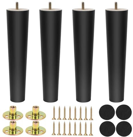 Luabue 4 Pièces Pieds de Meubles Coniques en Bois Ferreux de 25 cm pour Remplacement de Meubles de Canapé de Table avec Vis de Plaque de Montage et Protecteur Antidérapant