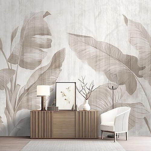 Fototapete im nordischen Stil Pflanze Fototapete Wandbild Holzmaserung Blätter Wandkunst für Büro Arbeitszimmer Zimmer Heimdekoration Retro Design 450 x 315 cm