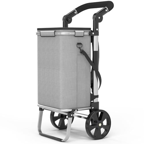 FUNLAX Einkaufstrolley, Einkaufswagen mit Kühlfunktion, Einkaufstrolley klappbar, 4in1 Trolley, Sackkarre & Umhängetasche, 40 Liter, 50 kg Ladekapazität, für Einkauf und Outdoor-Aktivitäten (Grau)