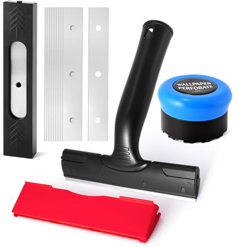 NEWISHTOOL Wallpaper Removal Tool Kit with Wall Paper Perforating Stripper Tool and 6-Inch Blade Scraper Sticker Remover, Perforator/Scorer Remover and Scraper for Separating and Removing Wallcovering