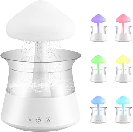 3-in-1 Rain Cloud Luftbefeuchter für Pilze, Regenwolken, Aromatherapie, Pilottherapie, mit 7 wechselnden Farben, Soundlichtern und 3 Regenmodi (weiß)