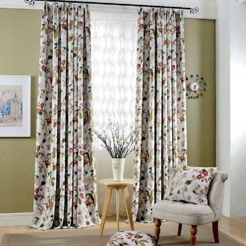 Amidoudou 2er-Set Romantische Gardinen Vintage Vorhänge Mit Kräuselband,Klassische Blickdicht Vorhänge Für Schlafzimmer Wohnzimmer (245 x 140 cm)