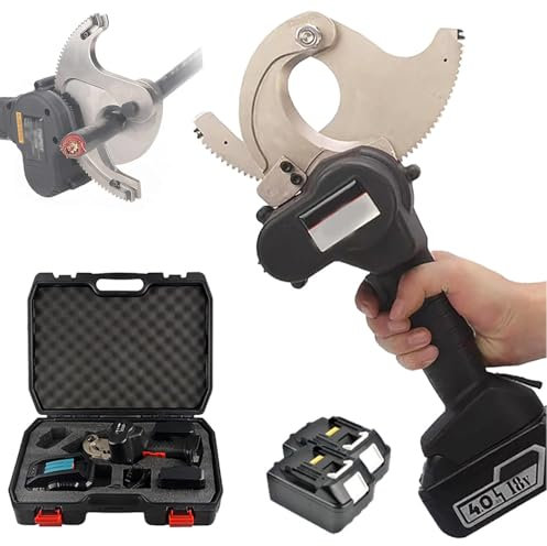 Qiang Coupe-Câble De Batterie,Ciseaux à Câble Hydraulique,Coupe-Fil Rechargeable,Coupe-Câble électrique à Cliquet pour Câble Cuivre/CU/Al avec 2 Batteries 18 V,65MM