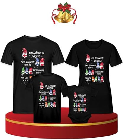 Unibly Wichtel Gnom Zwerg Glühwein - Weihnachten Familien Set Baby Body, Schwarz, 0-3 M