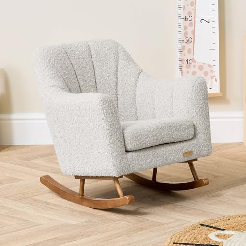 Tutti Bambini Jonah Mini Me Kids Rocking Chair - Mushroom | Boucle toddler rocking chair with contoured backrest and wooden rocking bars, designed for ages 3-6 years.