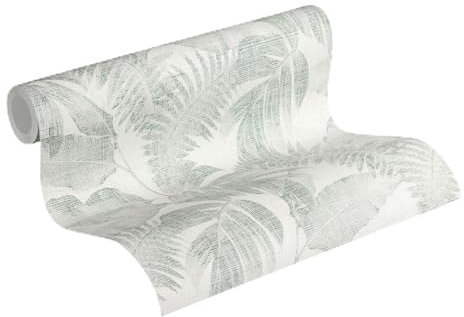 Livingwalls papier peint DESIGNDROP - papier peint intissé préencollé jungle en vert, gris, blanc - 10,05m x 0,53m - papier peint feuilles de palmier - 784981