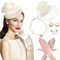 BACH AND BOUJEE Champagner Tee Party Hut Handschuhe Frauen Fascinators Hüte Handschuhe Perlenkette Ohrringe Choker für Hochzeit Brautdusche Geburtstag Tea Party