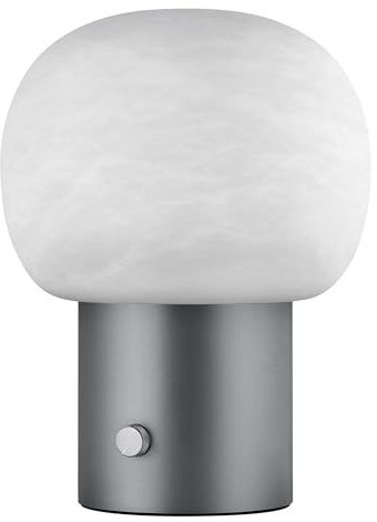 blomus Tischleuchte -IRIS- | Tischlampe mit eleganter Aluminiumbasis | Farbe Alabaster Gunmetal | Ø24 x H32 cm | Glasschirm mit eingeschlossenen Luftblasen aus Alabaster Naturstein
