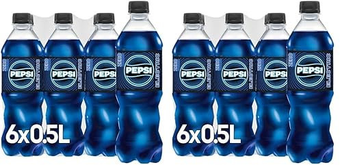 Pepsi Electric Blue Zero Zucker, Das neue Limited Edition von Pepsi, Koffeinhaltige Cola in der Flasche, Zuckerfrei, EINWEG (6 x 0.5 l) (Packung mit 12)