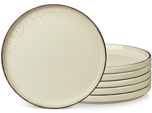vancasso Speiseteller Steingut, Essteller set 6 Personen, Ø 27 cm Teller Set, Geschirr für Spülmaschine und Mikrowelle, Pastateller, Kuchenteller Beige