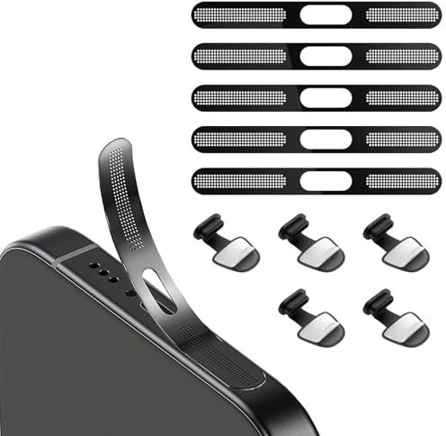 BelleVive 5 pcs dustproof mesh stickers and 5 pcs USB-C dust plugs, anti-dust mobile accessories for iPhone 16/16 Plus/16 Pro/16 Pro Max/iPhone 15/15 Pro/Pro Max/Plus (black)