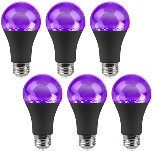 Behogan 6 Stück UV Schwarzlicht Birne: E27 9W UV Glühbirne, 385-400nm Wellenlänge, UV Schwarzlicht Glühbirne E27 Glühlampe, Black Light Bulbfür Party, Keller, Disco, Club, Bar, Neonfarben (Schwarz)