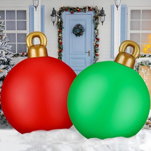2 Stück Aufblasbarer Ball Weihnachten, 60CM Aufblasbarer Weihnachtsball, Aufblasbares Weihnachtskugeln, Geeignet für Den Innen- Und Außenbereich, Innenhöfe, Rasenflächen, Gärten und Terrassen/C
