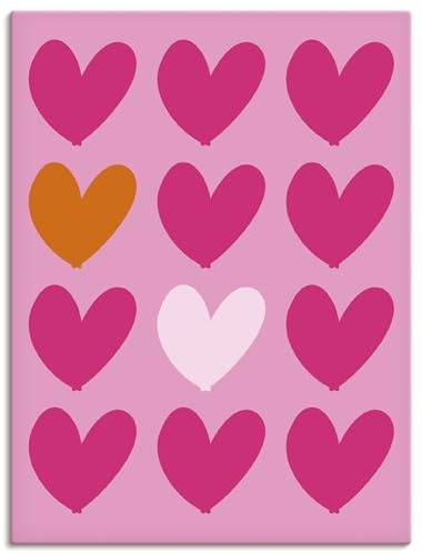 ARTLAND Wanddeko Leinwand Bilder Wandbild 30x40 cm aesthetic room decor Herzen auf pink dopamin deko U5WD