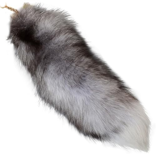Fuchsschwanz, 39, 9 cm, Tierschwanz, zotteliges Kunstfell, realistischer Fuchs-Schlüsselanhänger, dekorativer Therian für Handtasche, Rucksack, Cosplay, Silber, Schlüsselanhänger, Kunstfell, Ke